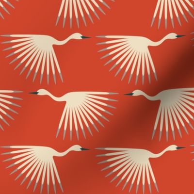 Art Deco Cranes - Soft Vermilion