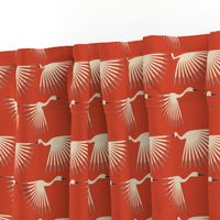 Art Deco Cranes - Soft Vermilion