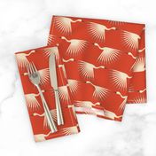 Art Deco Cranes - Soft Vermilion