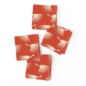 Art Deco Cranes - Soft Vermilion