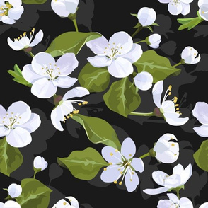 Apple blossom seamless flowered pattern with cherry flowers