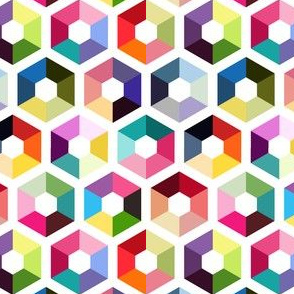 Rainbow hexagons on white background colorful geometry seamless pattern