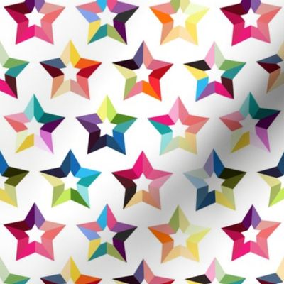 Rainbow stars on white background colorful geometry seamless pattern