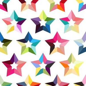 Rainbow stars on white background colorful geometry seamless pattern