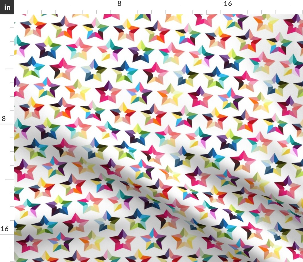 Rainbow stars on white background colorful geometry seamless pattern