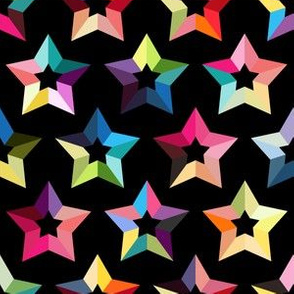 Rainbow stars on black background colorful geometry seamless pattern