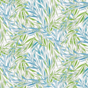 watercolor palm fronds in blue and green