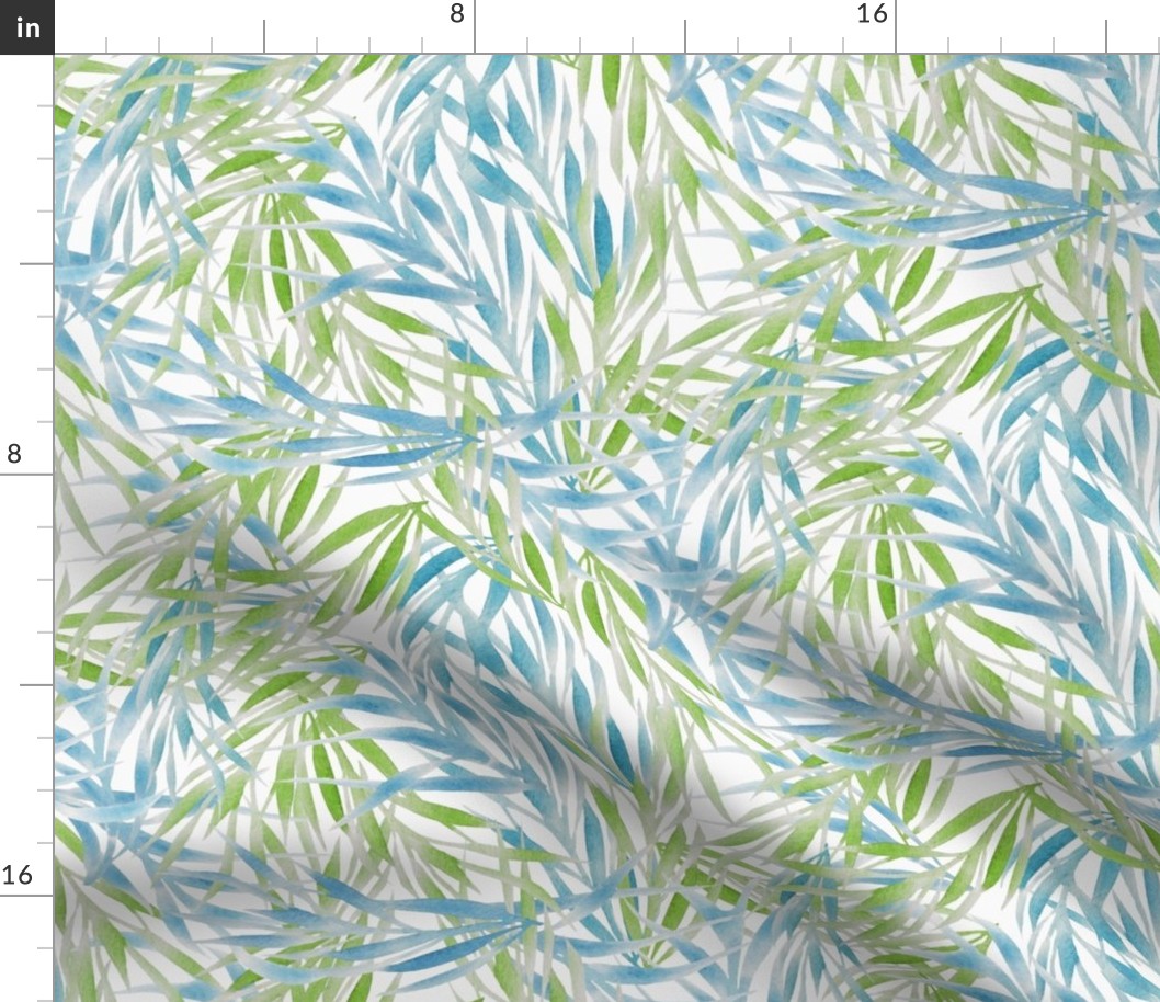 watercolor palm fronds in blue and green