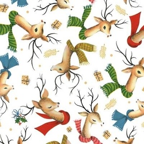 Deer Winter Wonderland Retro Christmas Cotton Fabric Quilt Fabric ABA116