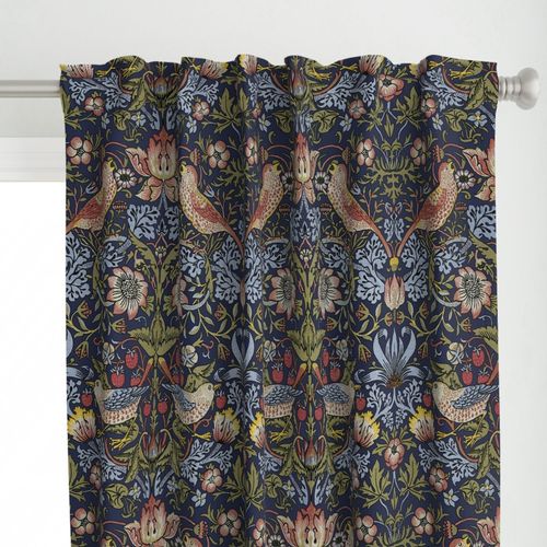 3 Lengths Pair of William Morris Strawberry Thief Slate Lined Curtains