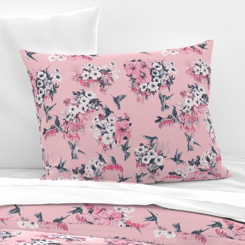 Blush & Gray Humming Bird Fabric Design