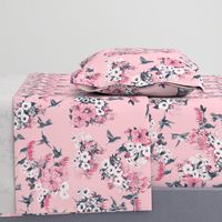 Blush & Gray Humming Bird Fabric Design