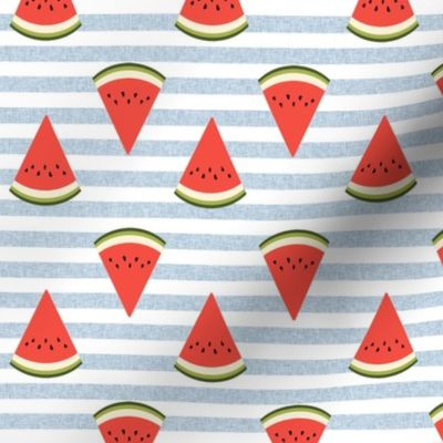 watermelon fruit fabric - fruit, fruits, melon, watermelons, red, summer, - blue stripe