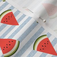 watermelon fruit fabric - fruit, fruits, melon, watermelons, red, summer, - blue stripe