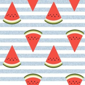 watermelon fruit fabric - fruit, fruits, melon, watermelons, red, summer, - blue stripe