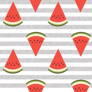 watermelon fruit fabric - fruit, fruits, melon, watermelons, red, summer, -  grey stripe