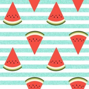 watermelon fruit fabric - fruit, fruits, melon, watermelons, red, summer, - mint stripe