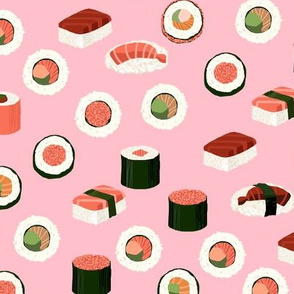sushi fabric - sushi, sashimi, japan, Japanese food, food, cute, kawaii food, food fabric - pink