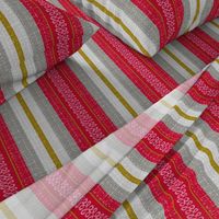 red, gray and mustard stripe-fanciful fifties flowers coordinate barkcloth