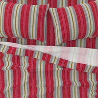 red, gray and mustard stripe-fanciful fifties flowers coordinate barkcloth