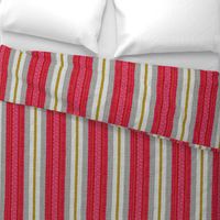 red, gray and mustard stripe-fanciful fifties flowers coordinate barkcloth