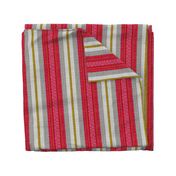 red, gray and mustard stripe-fanciful fifties flowers coordinate barkcloth