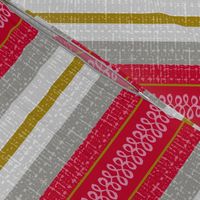 red, gray and mustard stripe-fanciful fifties flowers coordinate barkcloth