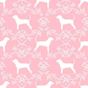 coonhound silhouette floral fabric - dog silhouette fabric, dog, dogs, pet, pet silhouette design