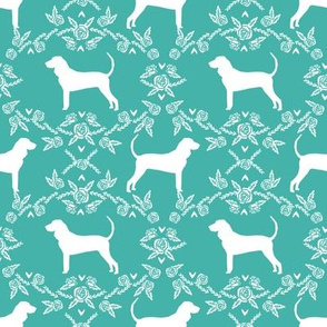 coonhound silhouette floral fabric - dog silhouette fabric, dog, dogs, pet, pet silhouette design