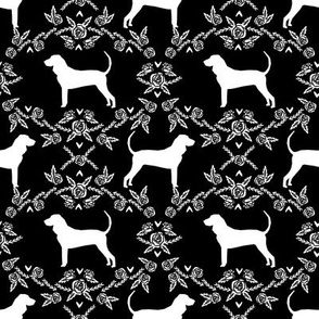 coonhound silhouette floral fabric - dog silhouette fabric, dog, dogs, pet, pet silhouette design