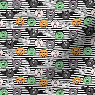 (3/4" scale) halloween donut medley - black stripes - monsters pumpkin frankenstein black cat Dracula  C18BS