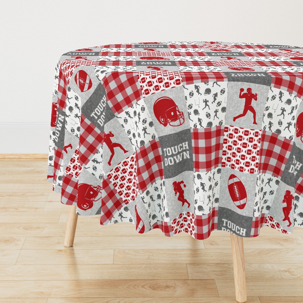 touch down - football wholecloth - grey and scarlet - college ball -  plaid 