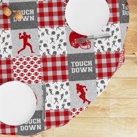 touch down - football wholecloth - grey and scarlet - college ball -  plaid 