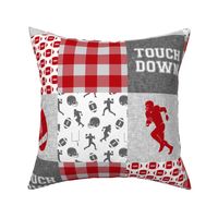 touch down - football wholecloth - grey and scarlet - college ball -  plaid 