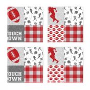 touch down - football wholecloth - grey and scarlet - college ball -  plaid 