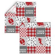 touch down - football wholecloth - grey and scarlet - college ball -  plaid 