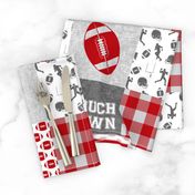 touch down - football wholecloth - grey and scarlet - college ball -  plaid 