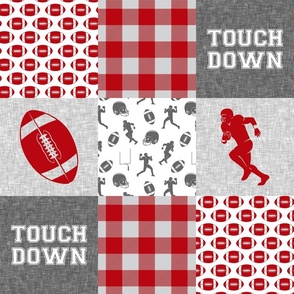 touch down - football wholecloth - grey and scarlet - college ball -  plaid 