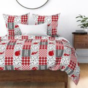 touch down - football wholecloth - grey and scarlet - college ball -  plaid  (90)