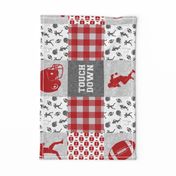 touch down - football wholecloth - grey and scarlet - college ball -  plaid  (90)