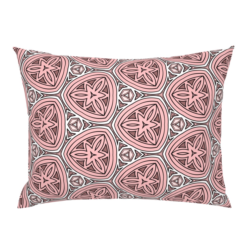 Stylized pink flowers in triangles