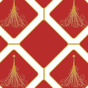 christmas tree chain in red, white, and gold