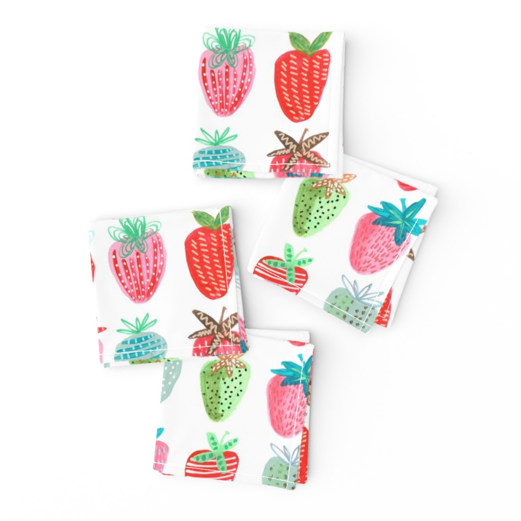 Cute strawberries | Big // pink & green fruit girls room nursery decor little girls fabric