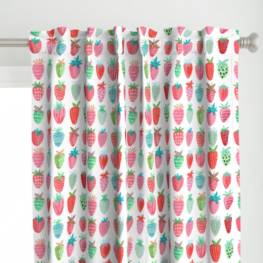 Cute strawberries | Big // pink & green fruit girls room nursery decor little girls fabric