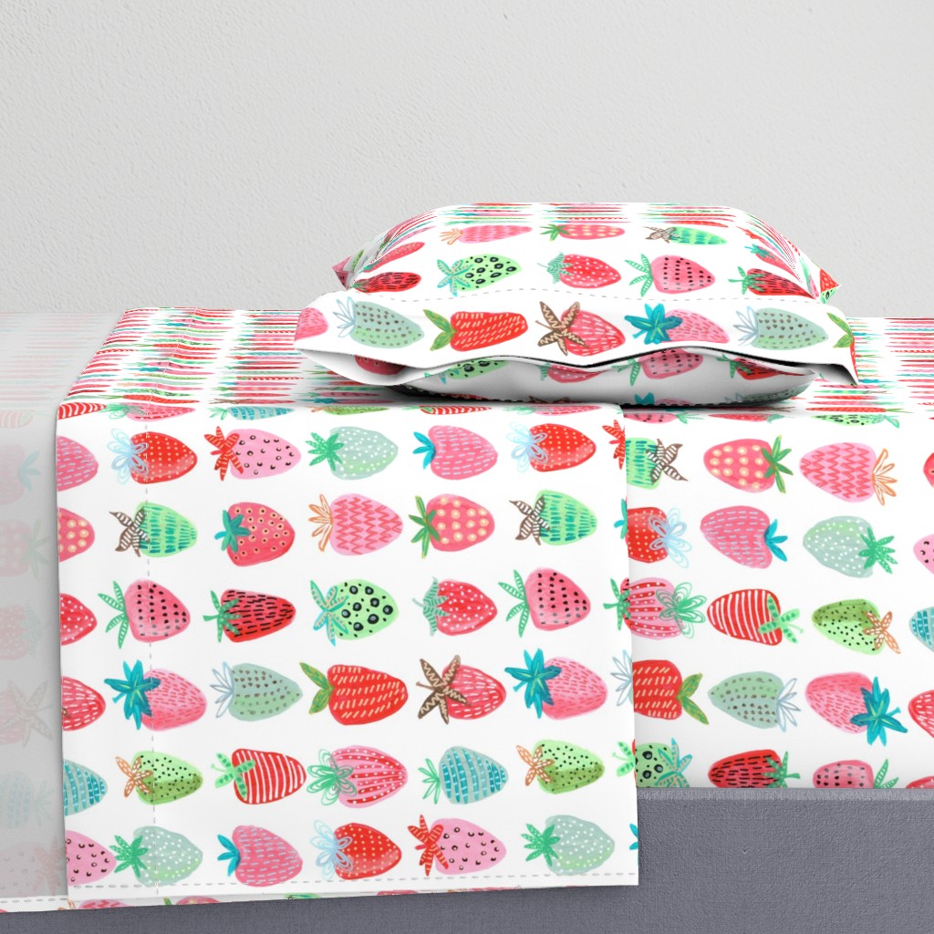 Cute strawberries | Big // pink & green fruit girls room nursery decor little girls fabric