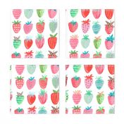 Cute strawberries | Big // pink & green fruit girls room nursery decor little girls fabric