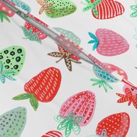 Cute strawberries | Big // pink & green fruit girls room nursery decor little girls fabric