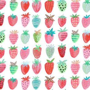 Cute strawberries | Big // pink & green fruit girls room nursery decor little girls fabric