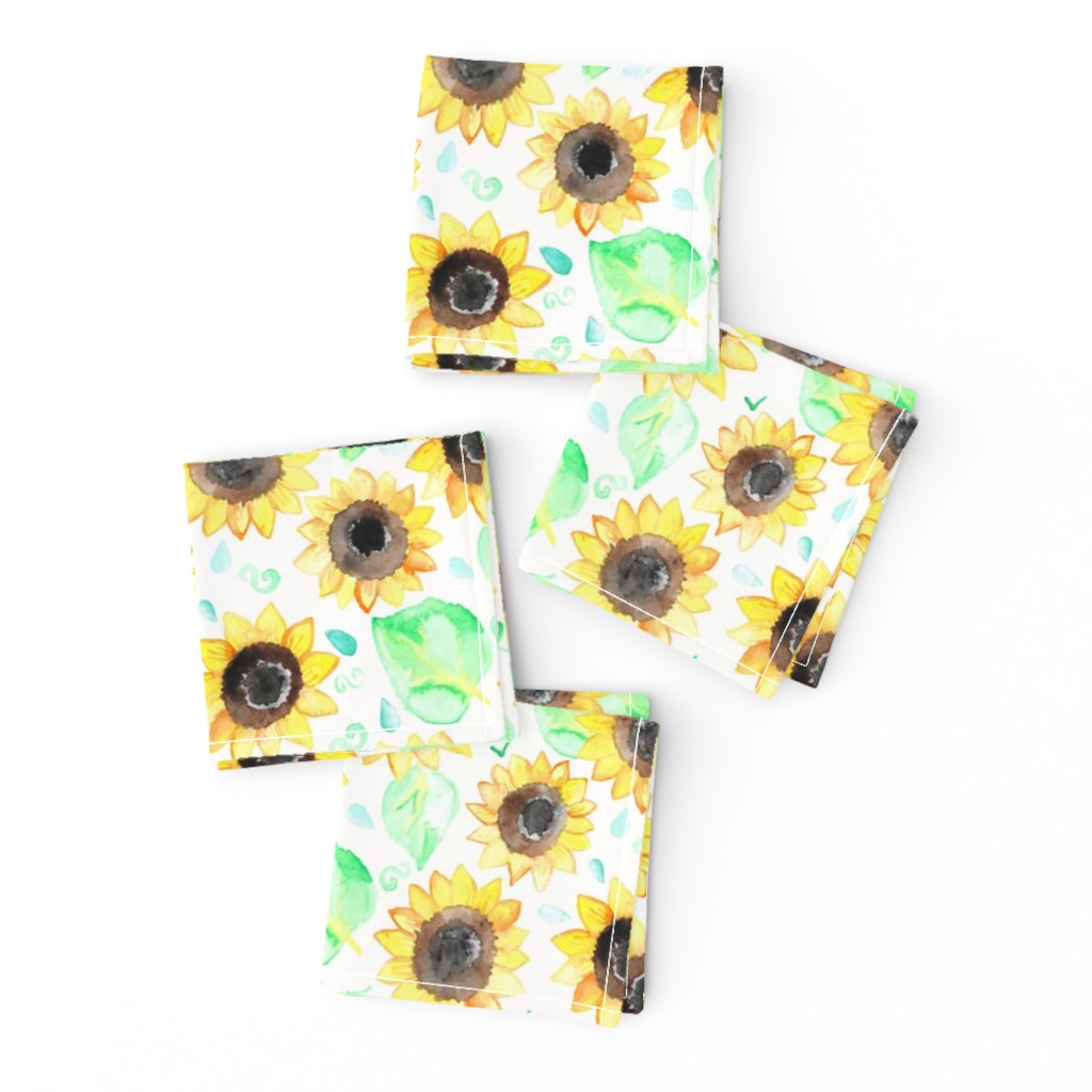 Cheerful Watercolor Sunflowers - Large Scale