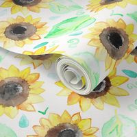 Cheerful Watercolor Sunflowers - Large Scale